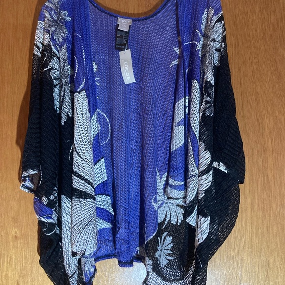 NWT Chicos Travelers Floral wheatmesh jacket. Deep Amparo Blue size S/M - Picture 2 of 7